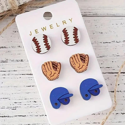 Triple Baseball Earrings