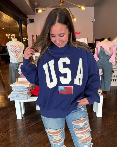 NAVY Corded USA Crew Neck