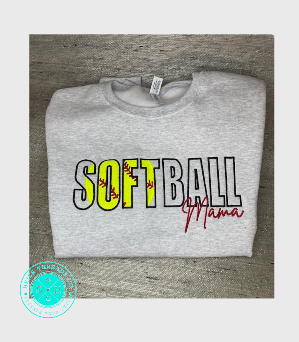 Softball Mama Crew Neck with Embroidery