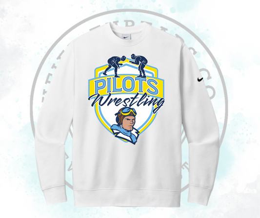 Pilots Wrestling Yellow Nike Club Fleece Crew