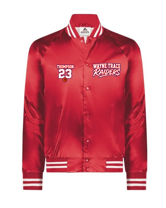 Raider Basketball Satin Baseball Jacket/Striped Trim